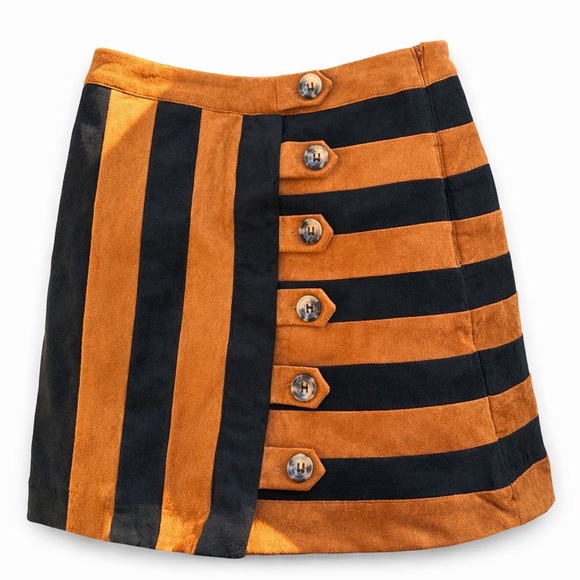 Anthropologie Dresses & Skirts - Anthropologie Skirt Faux Suede Black and Tan Mini Skirt, Sz. 6, Great Cond.